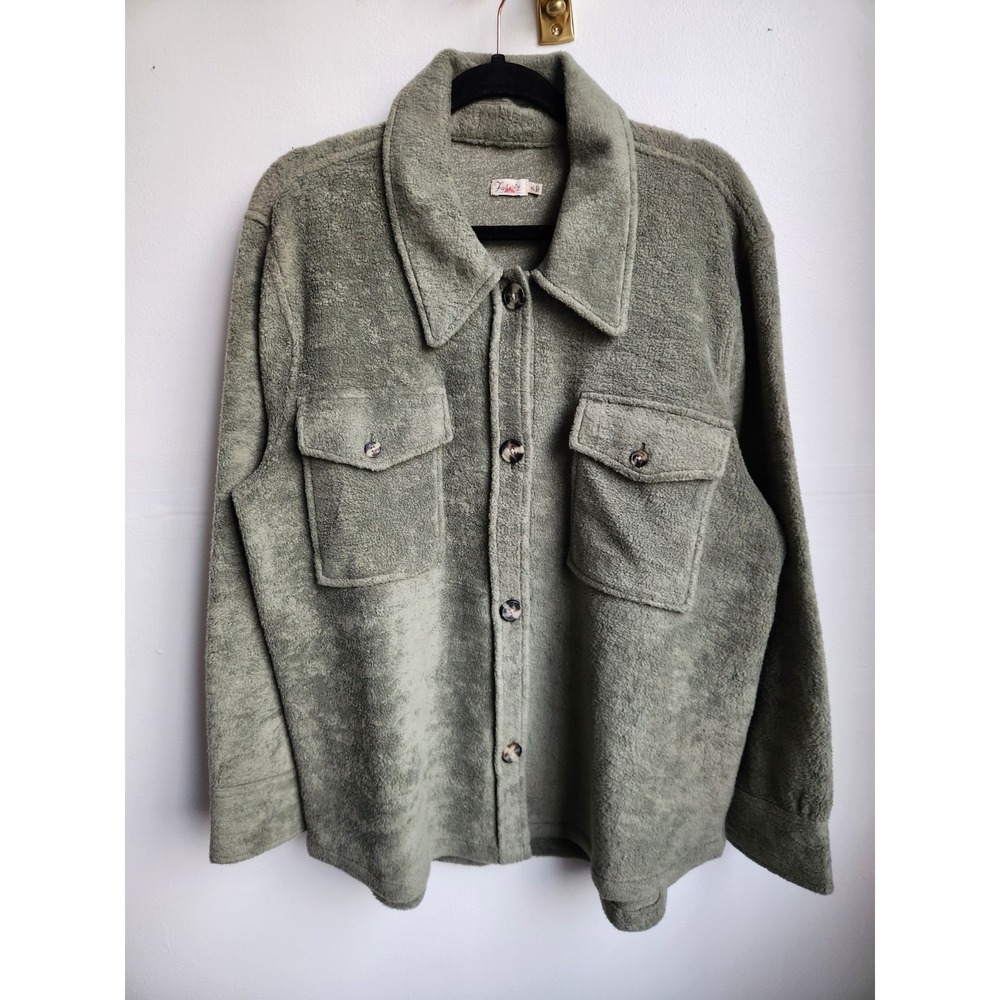 Faherty Holden High Pile Fleece Shirt Jacket Sage Green Cozy Shacket XL